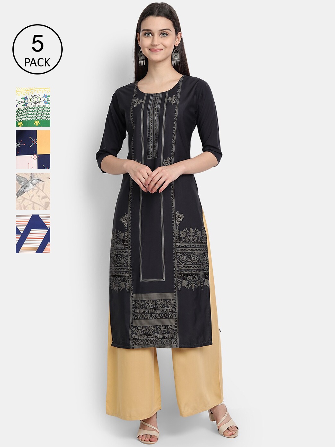 

7Threads Women Multicoloured Geometric Printed Thread Work Crepe Kurta, Multi