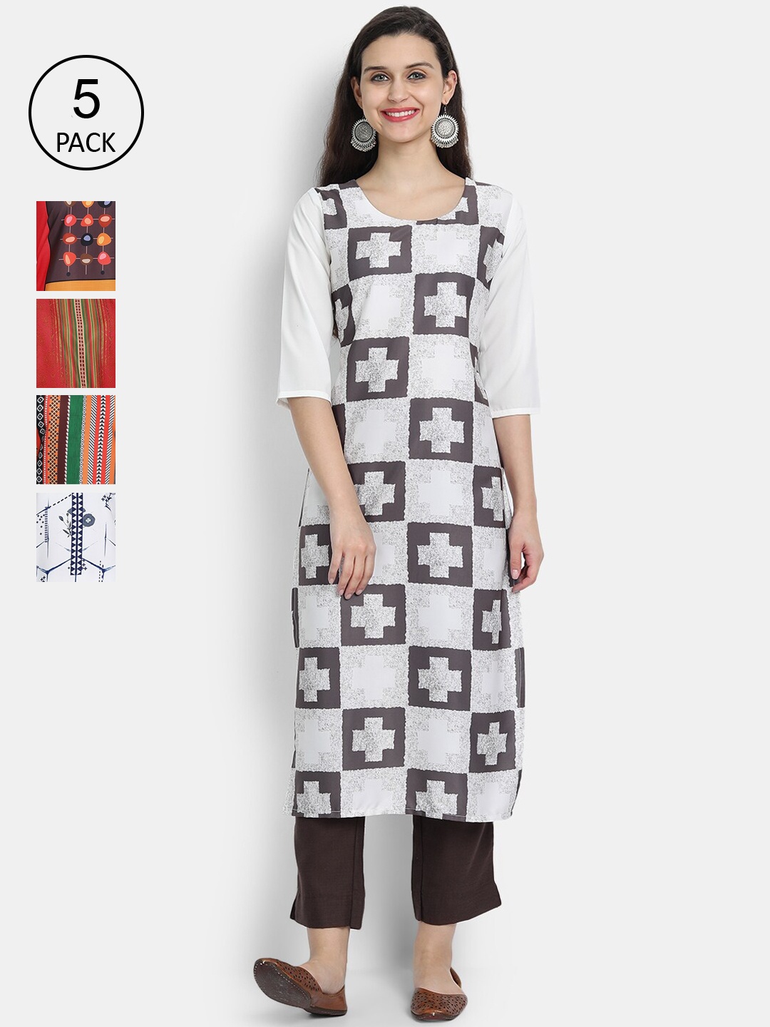 

7Threads Women Pack Of 5 Printed Kurtas, White