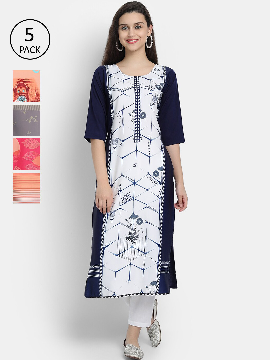 

7Threads Women Pack Of 5 Multicoloured Printed Straight Kurta, Multi