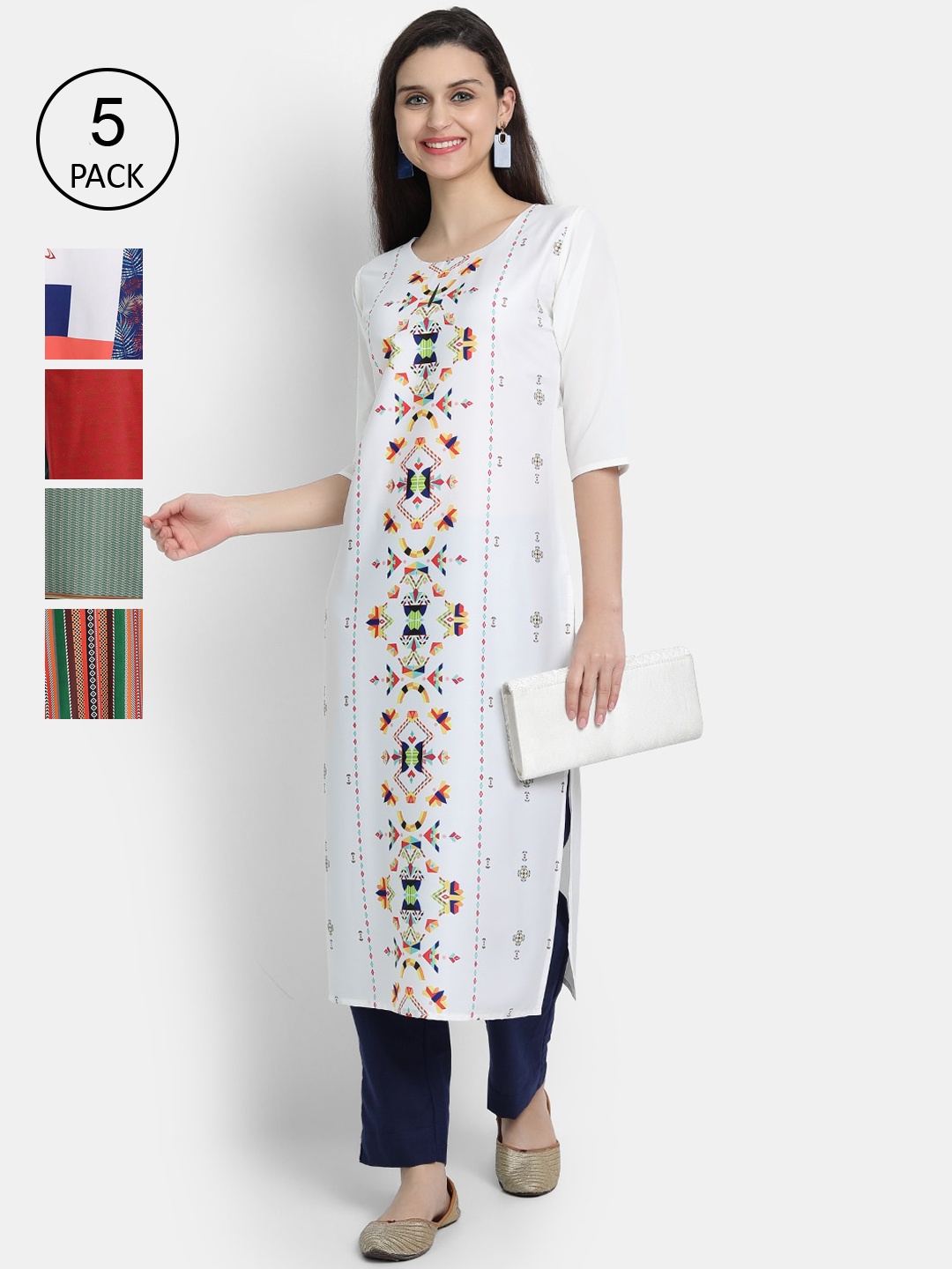 

7Threads Pack of 5 Women Printed Crepe Kurta, Multi