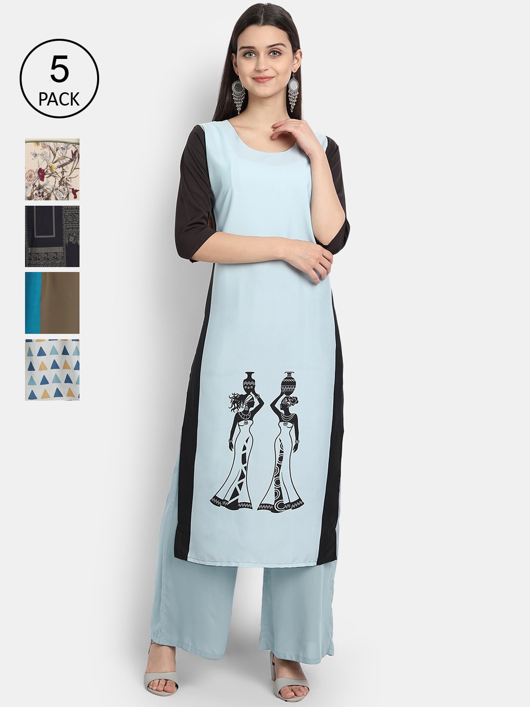 

7Threads Women Pack Of 5 Printed Kurtas, Blue