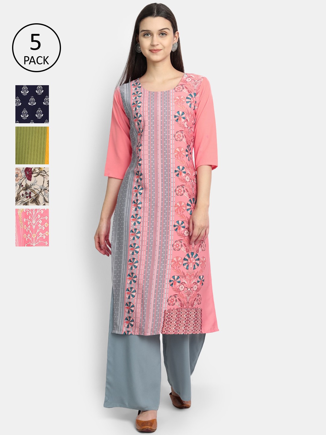 

7Threads Women Pack Of 5 Multicoloured Printed Straight Kurta, Multi