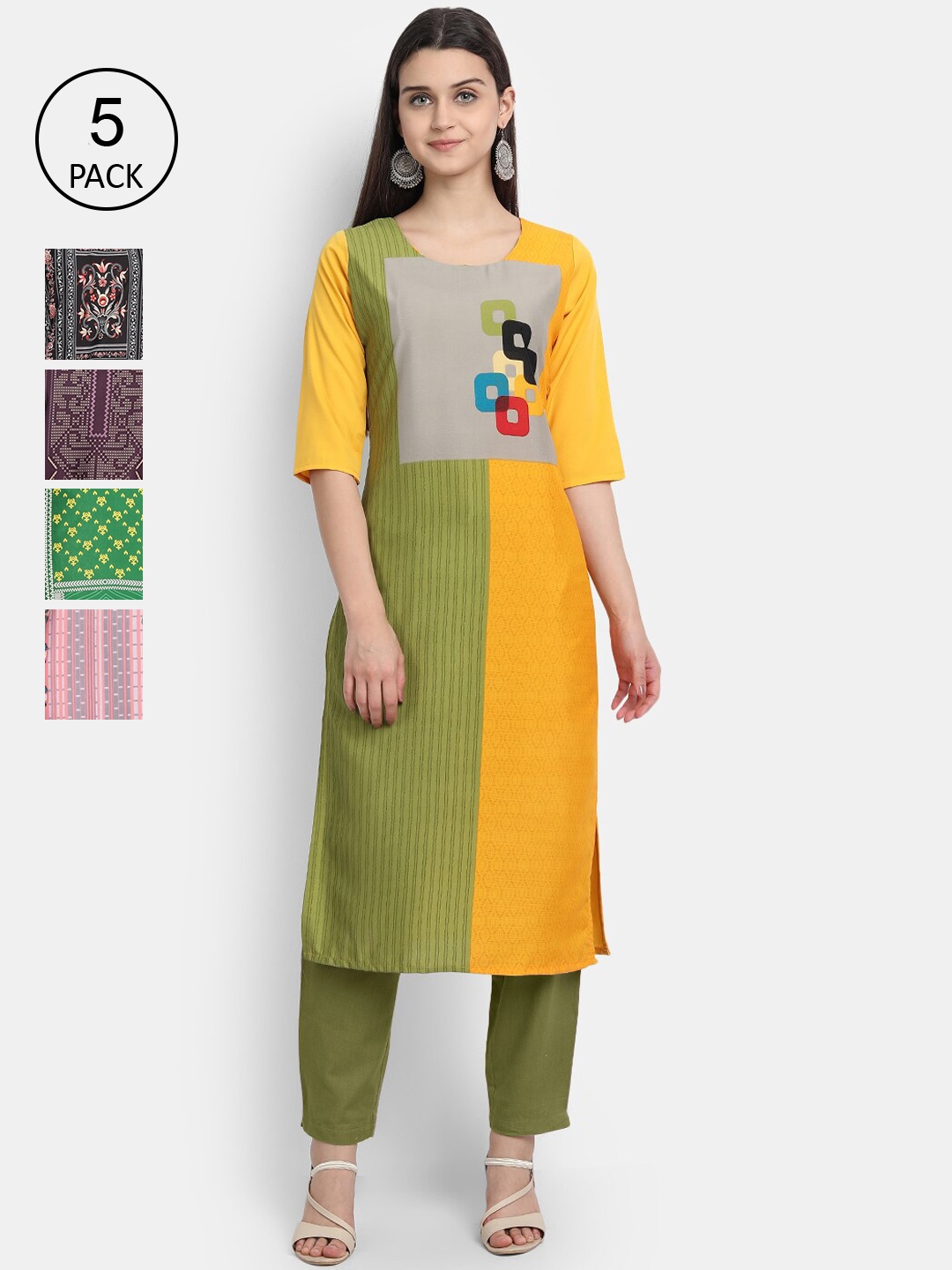 

7Threads Women Multicoloured Flared Sleeves Thread Work Crepe Kurta, Multi