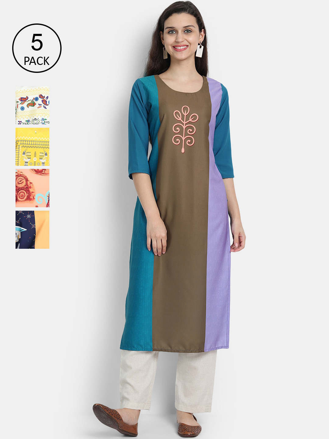 

7Threads Women Pack Of 5 Multicoloured Printed Kurta, Multi