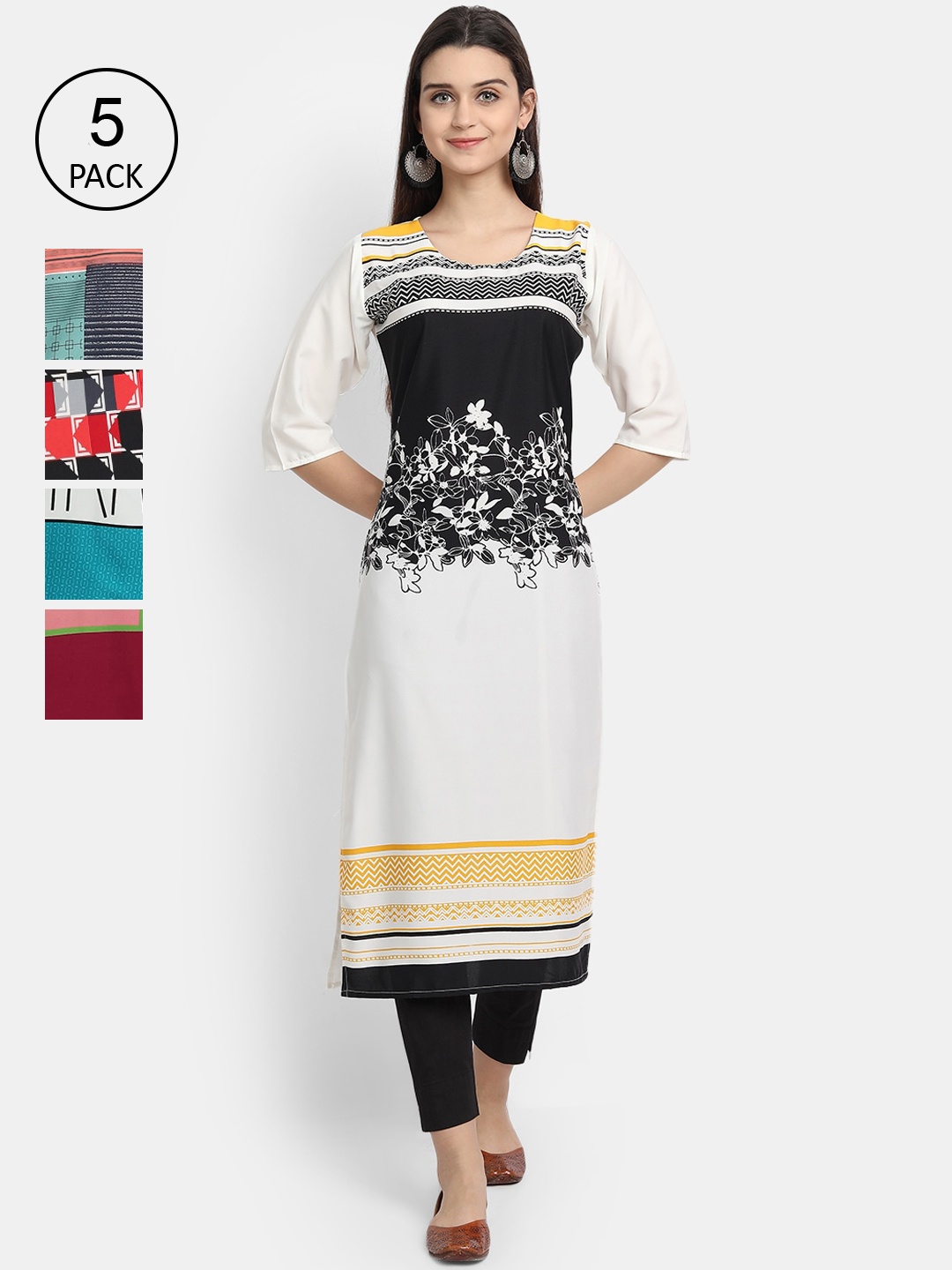 

7Threads Women Pack of 5 Printed Crepe Kurta, Multi