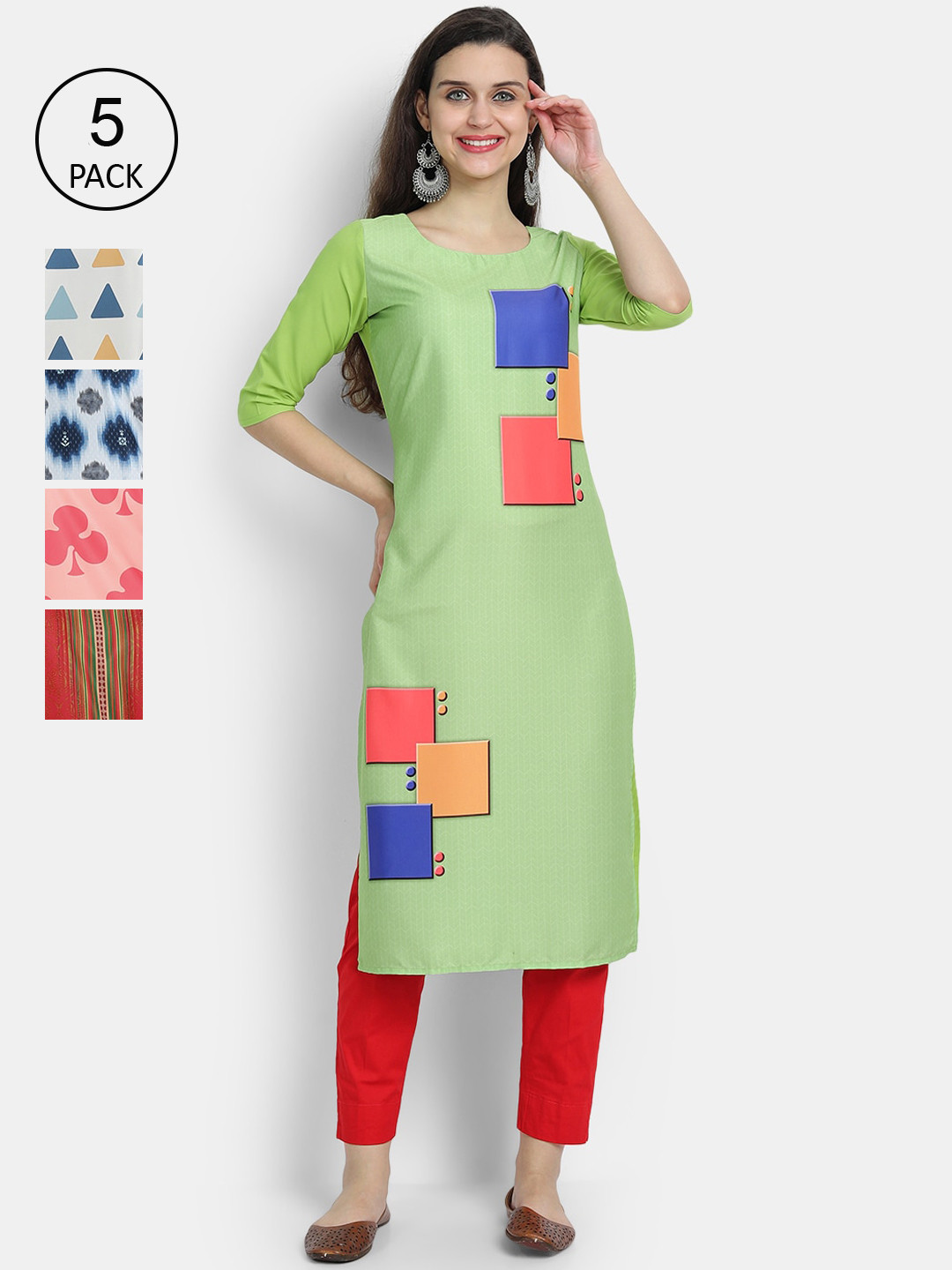 

7Threads Women Set of 5 Printed Crepe Kurta, Multi