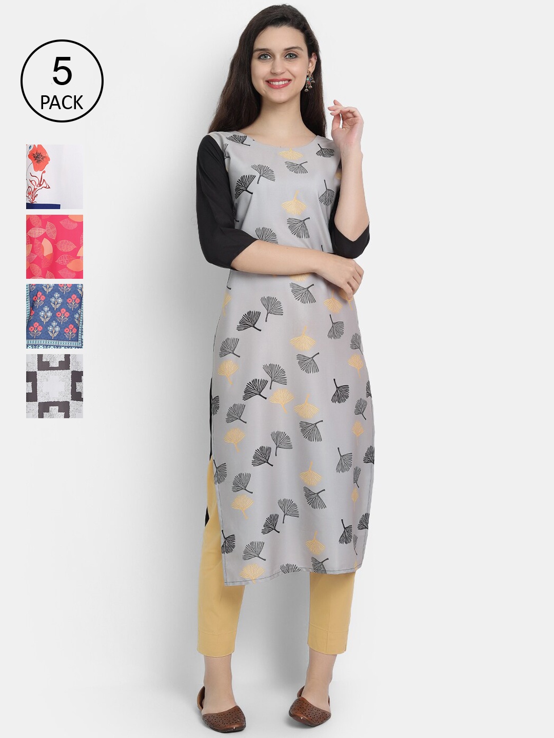 

7Threads Women Pack of 5 Printed Crepe Kurta, Multi
