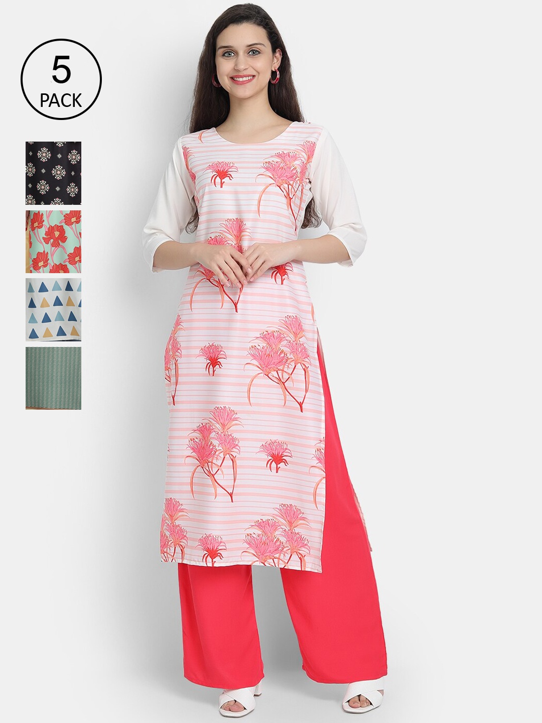 

7Threads Women Multicoloured Ethnic Motifs Embroidered Thread Work Crepe Kurta, Multi