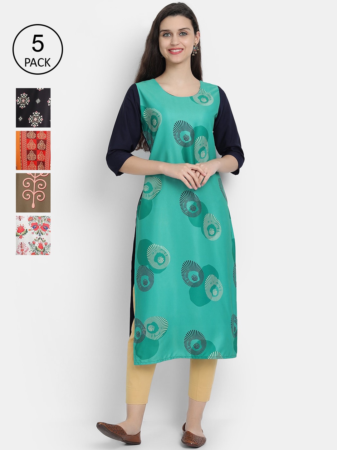 

7Threads Women Pack Of 5 Multicoloured Printed Straight Kurta, Multi