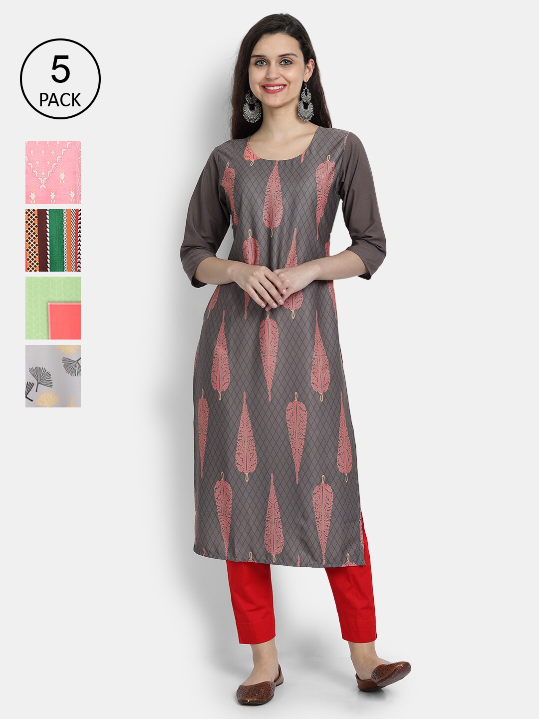 

7Threads Women Multicoloured Ethnic Motifs Printed Chikankari Crepe Kurta, Multi