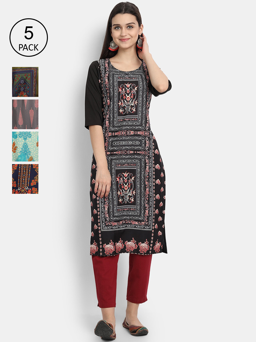 

7Threads Women Pack Of 5 Multicoloured Printed Straight Kurta, Multi