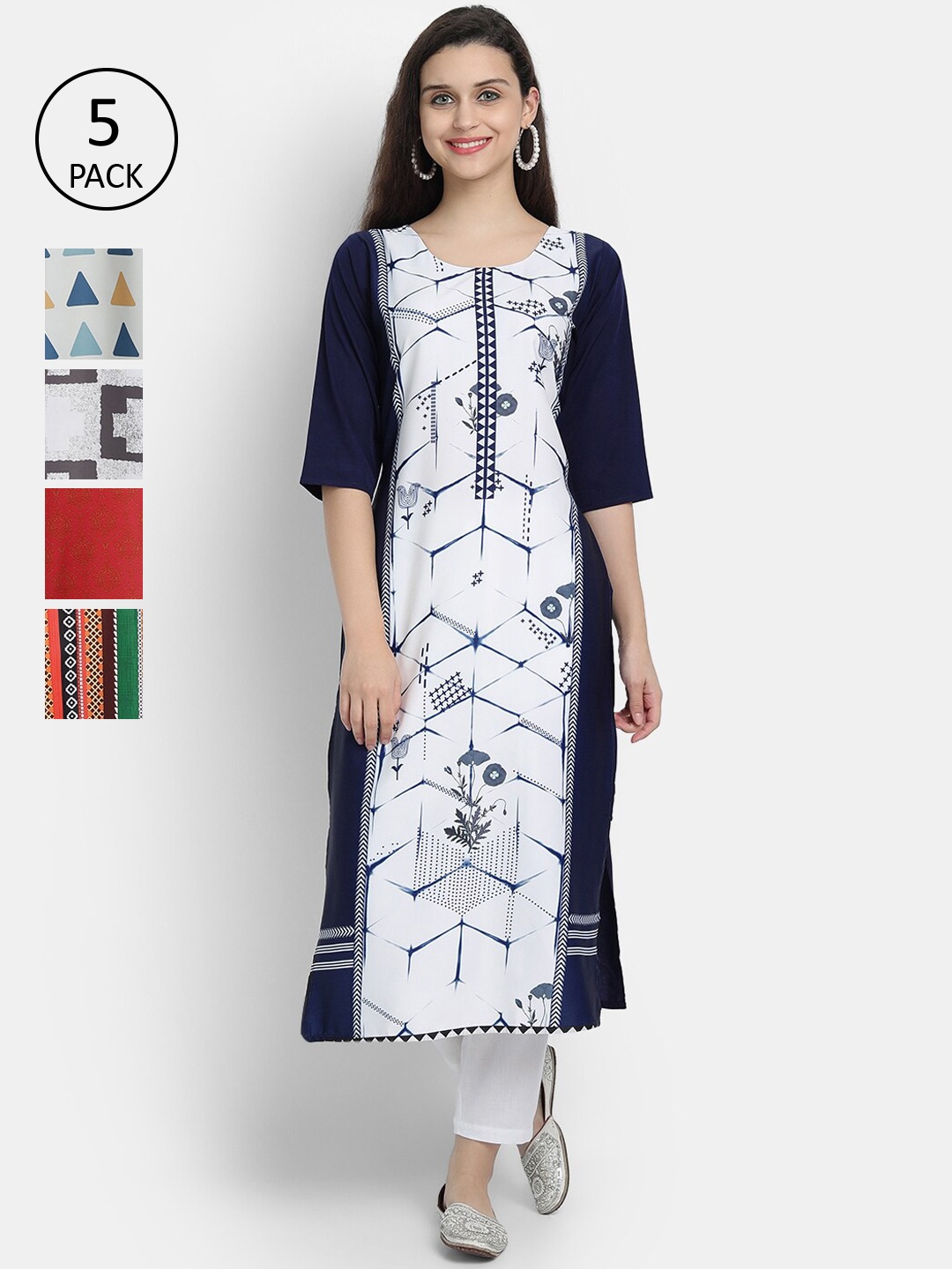 

7Threads Women Pack of 5 Printed Crepe Kurta, Multi