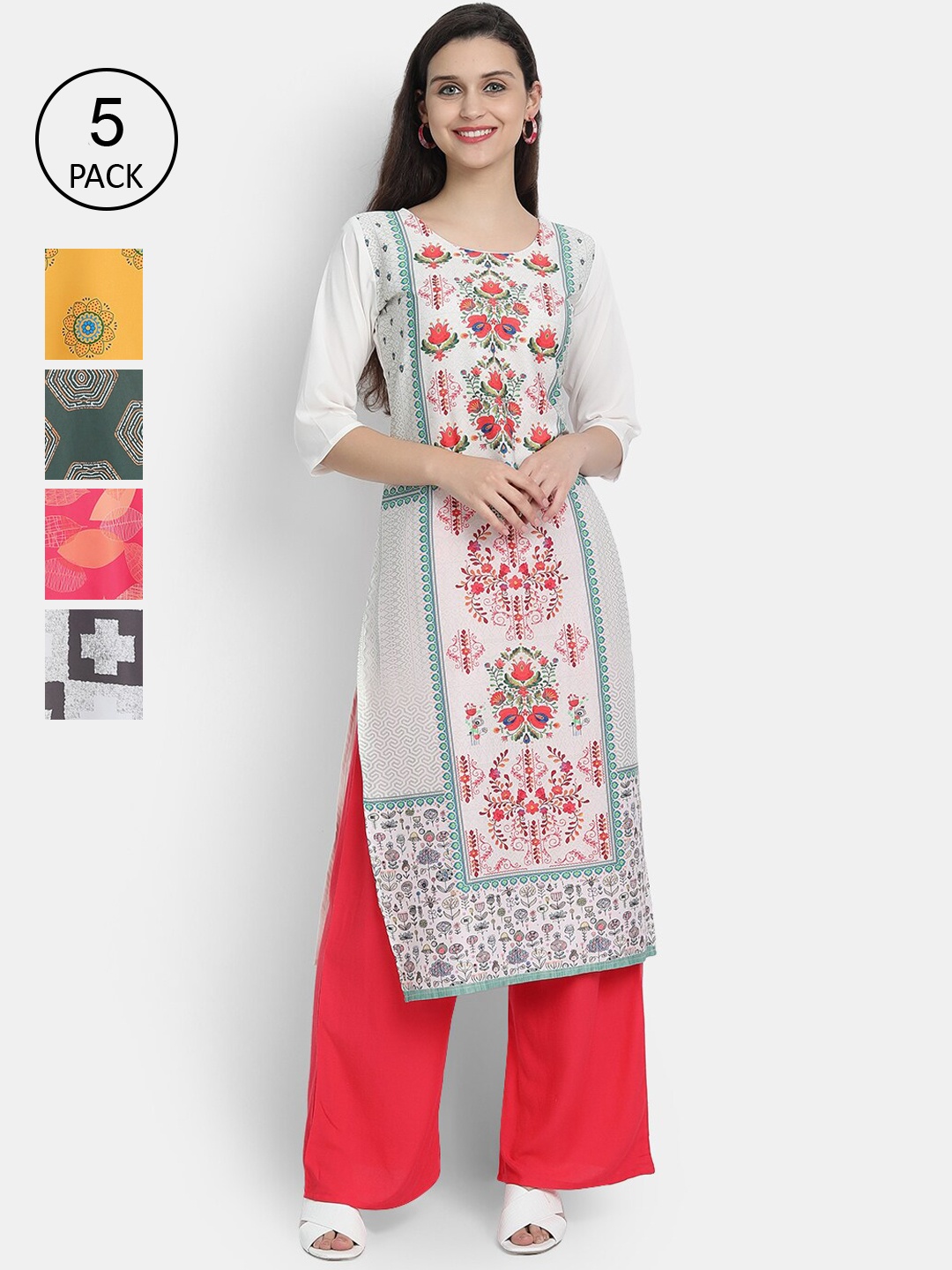 

7Threads Pack of 5 Women Printed Crepe Kurta, Multi