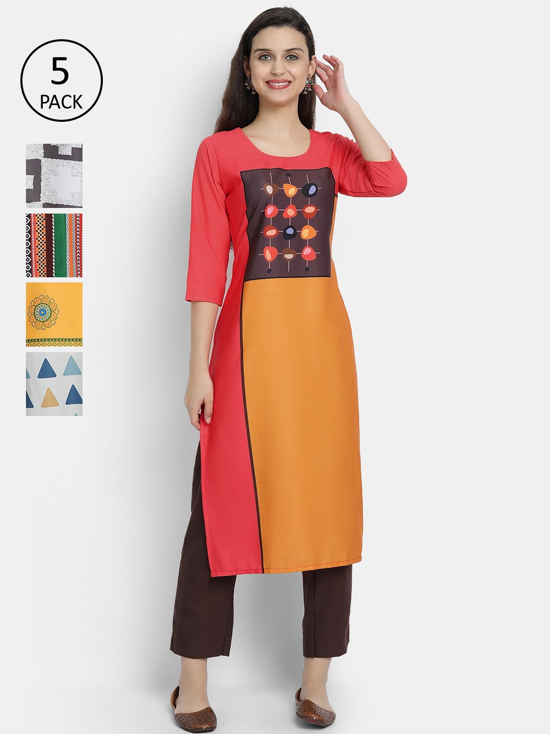 

7Threads Women Pack Of 5 Printed Crepe Kurta, White
