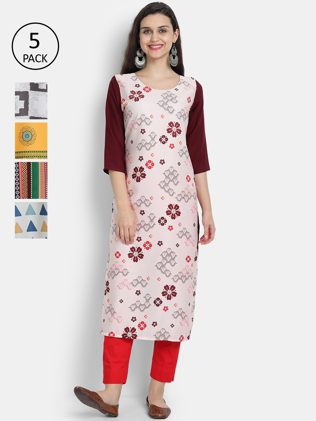 

7Threads Women Pack of 5 Printed Crepe Kurta, Multi