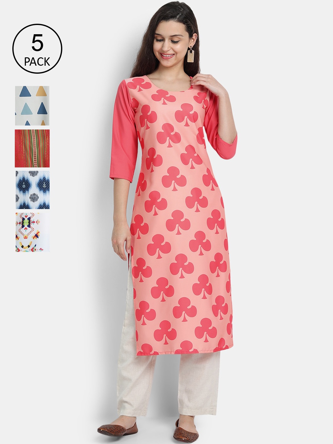 

7Threads Women Pack of 5 Printed Crepe Kurta, Multi