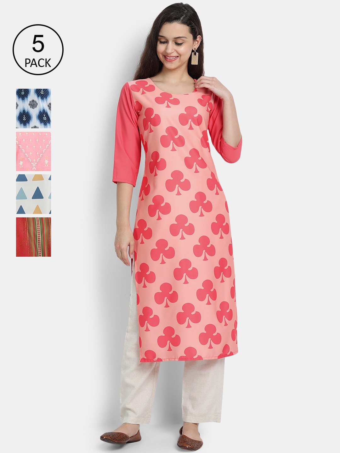 

7Threads Women Set of 5 Printed Crepe Kurta, Multi