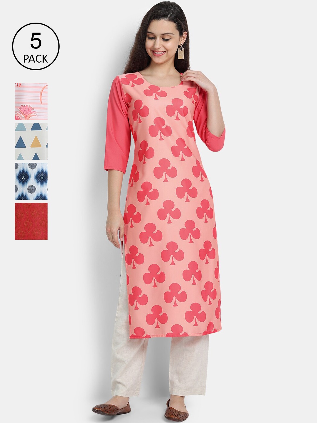 

7Threads Women Set of 5 Multi Printed Crepe Kurta