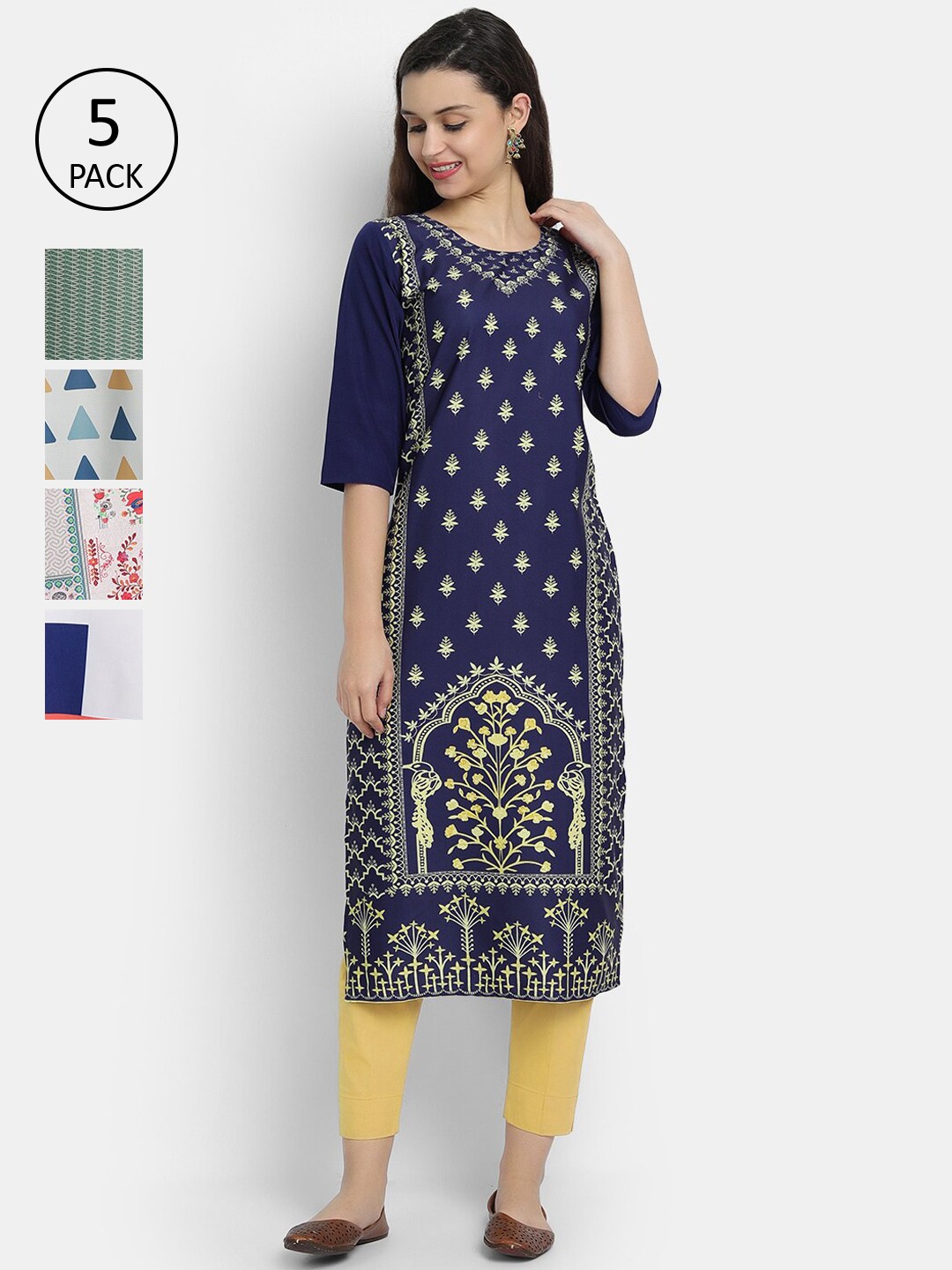 

7Threads Women Pack of 5 Printed Crepe Kurta, Multi