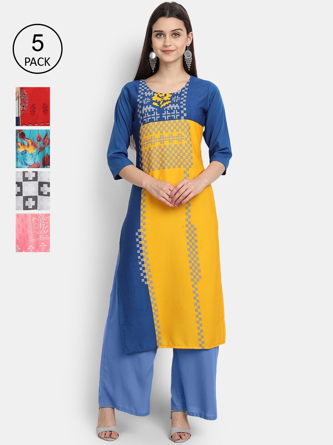 

7Threads Pack of 5 Women Printed Crepe Kurta, Multi