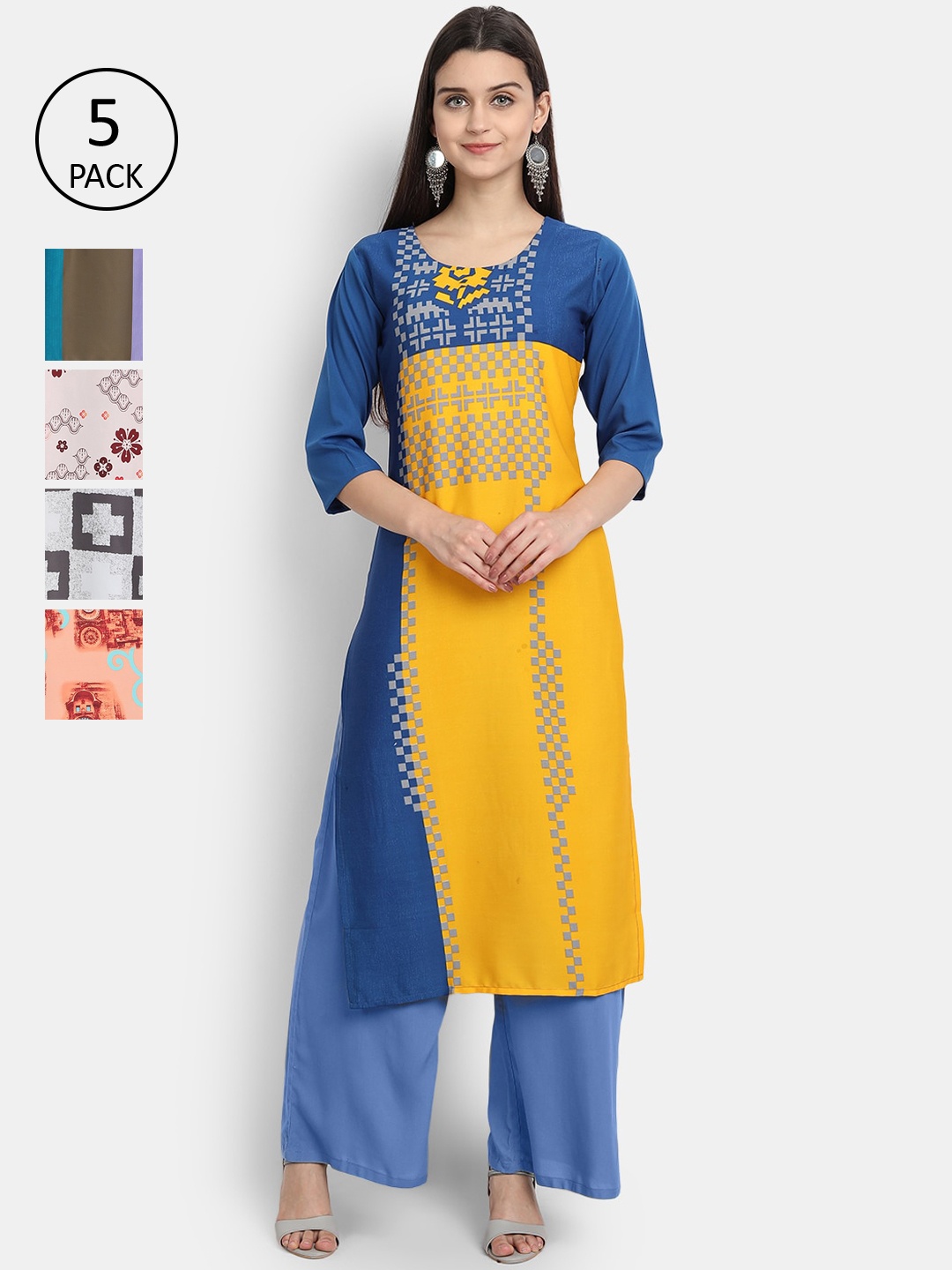 

7Threads Women Set of 5 Printed Crepe Kurta, Multi
