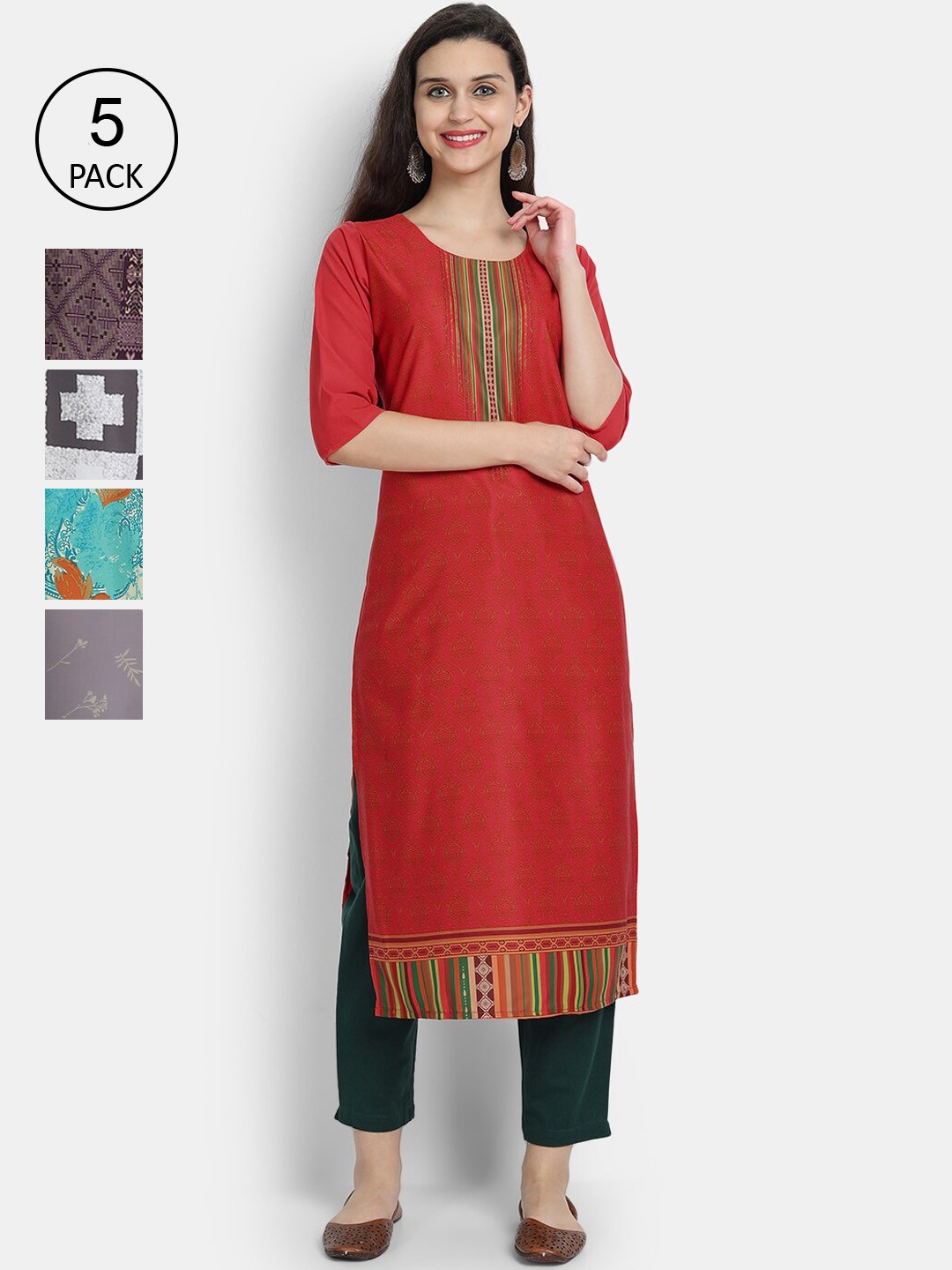 

7Threads Women Multicoloured Geometric Checked Flared Sleeves Gotta Patti Crepe Kurta, Multi