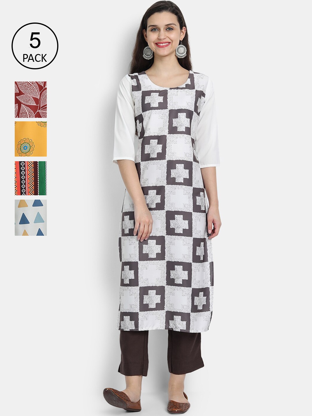 

7Threads Women Pack Of 5 Printed Crepe Kurtas, White