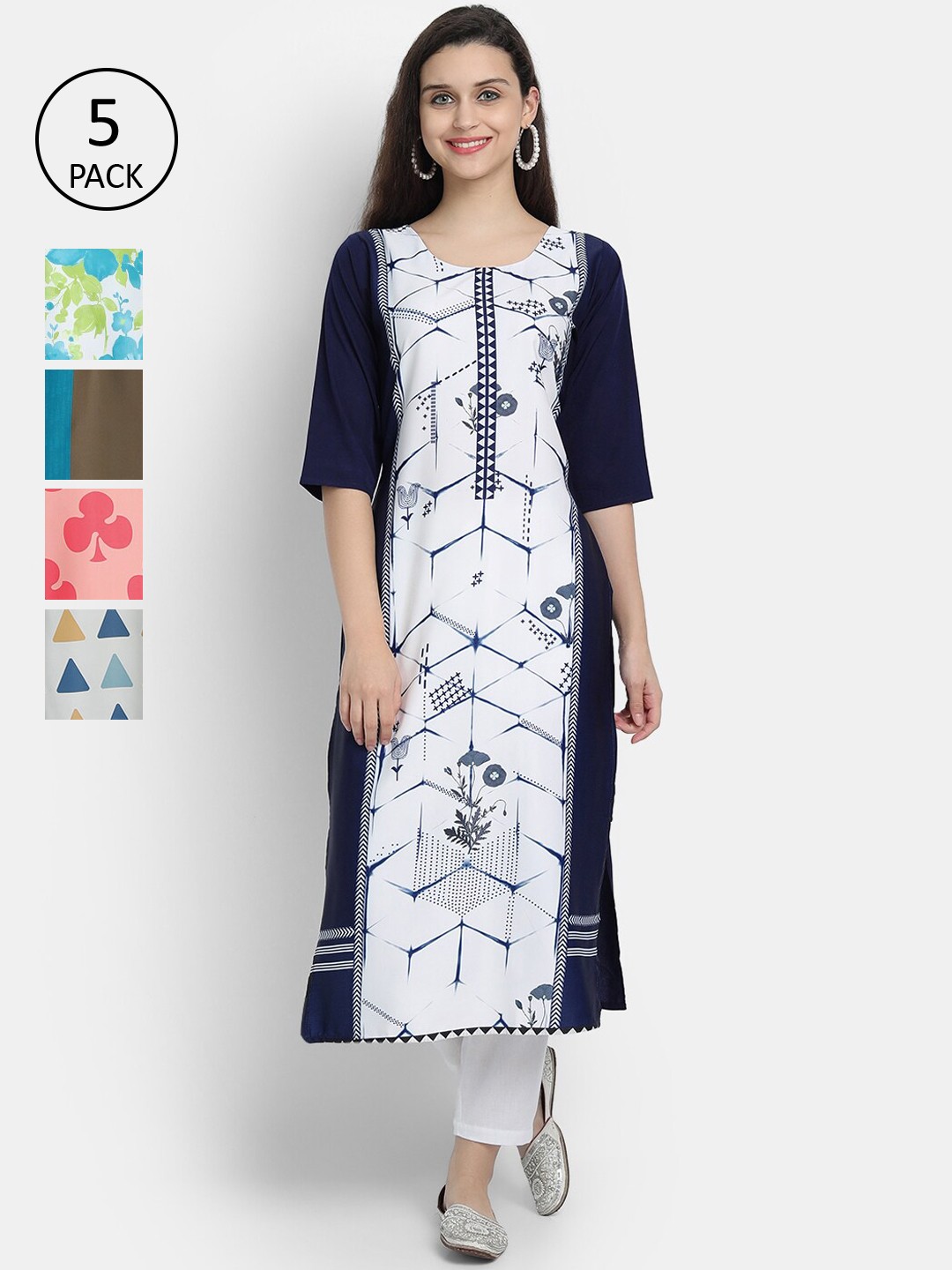 

7Threads Women Pack of 5 Printed Crepe Kurta, Multi