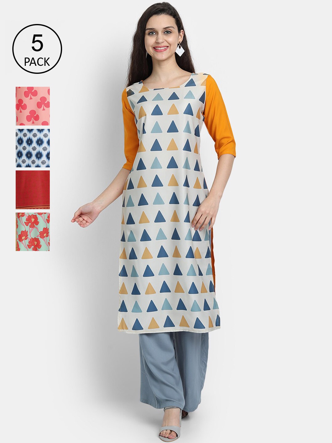 

7Threads Women Pack of 5 Multicoloured Printed Straight Kurta, Multi