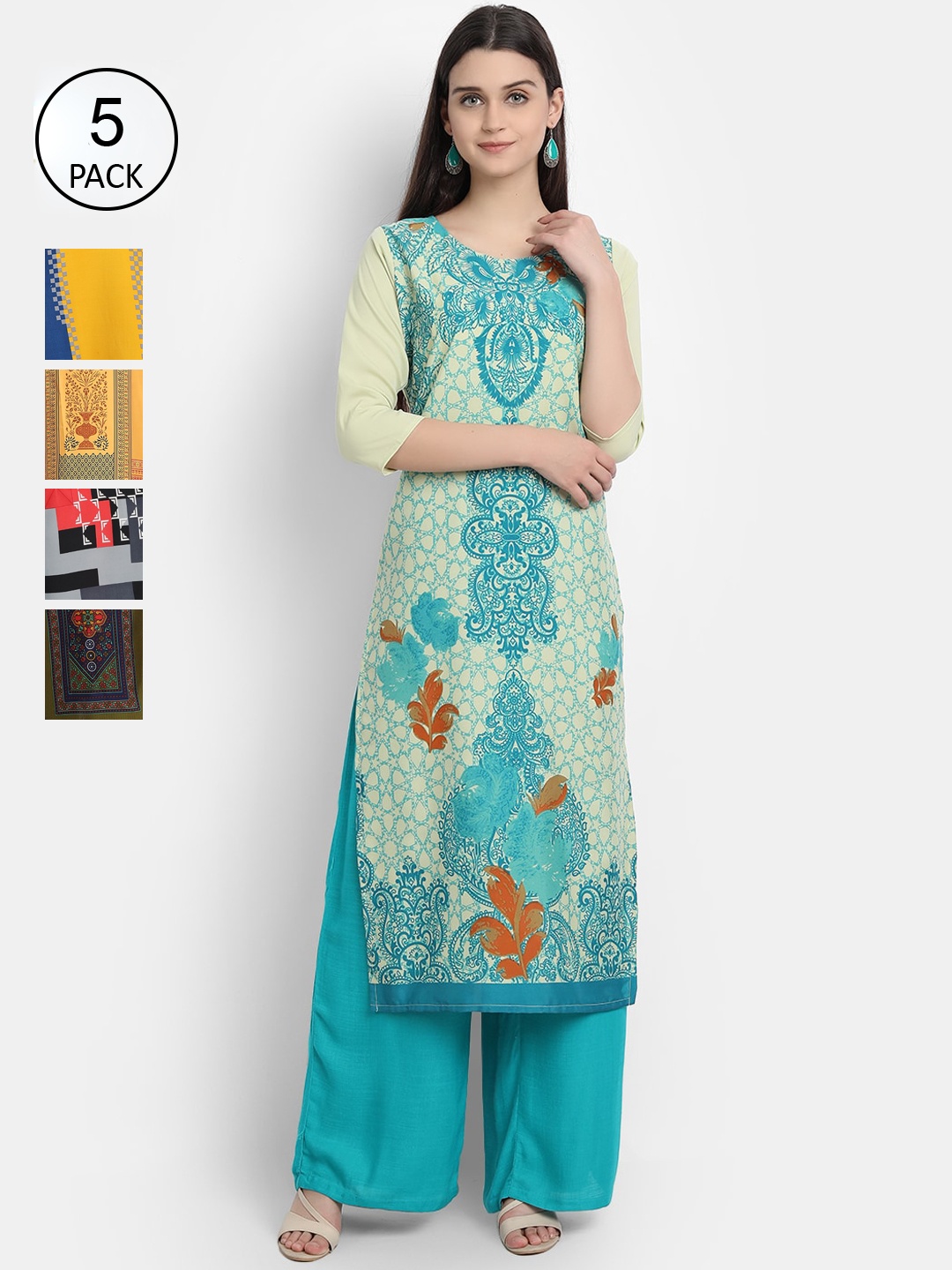 

7Threads Women Pack Of 5 Multicoloured Printed Crepe Kurtas, Multi