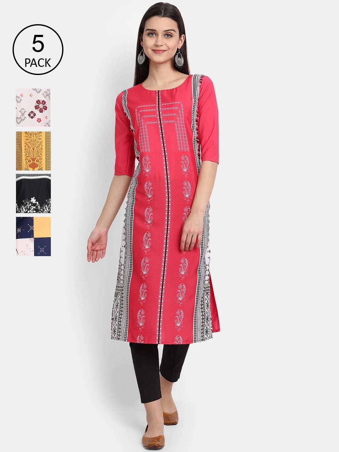

7Threads Woman Pack of 5 Multicoloured Floral Printed Crepe Kurta, Multi