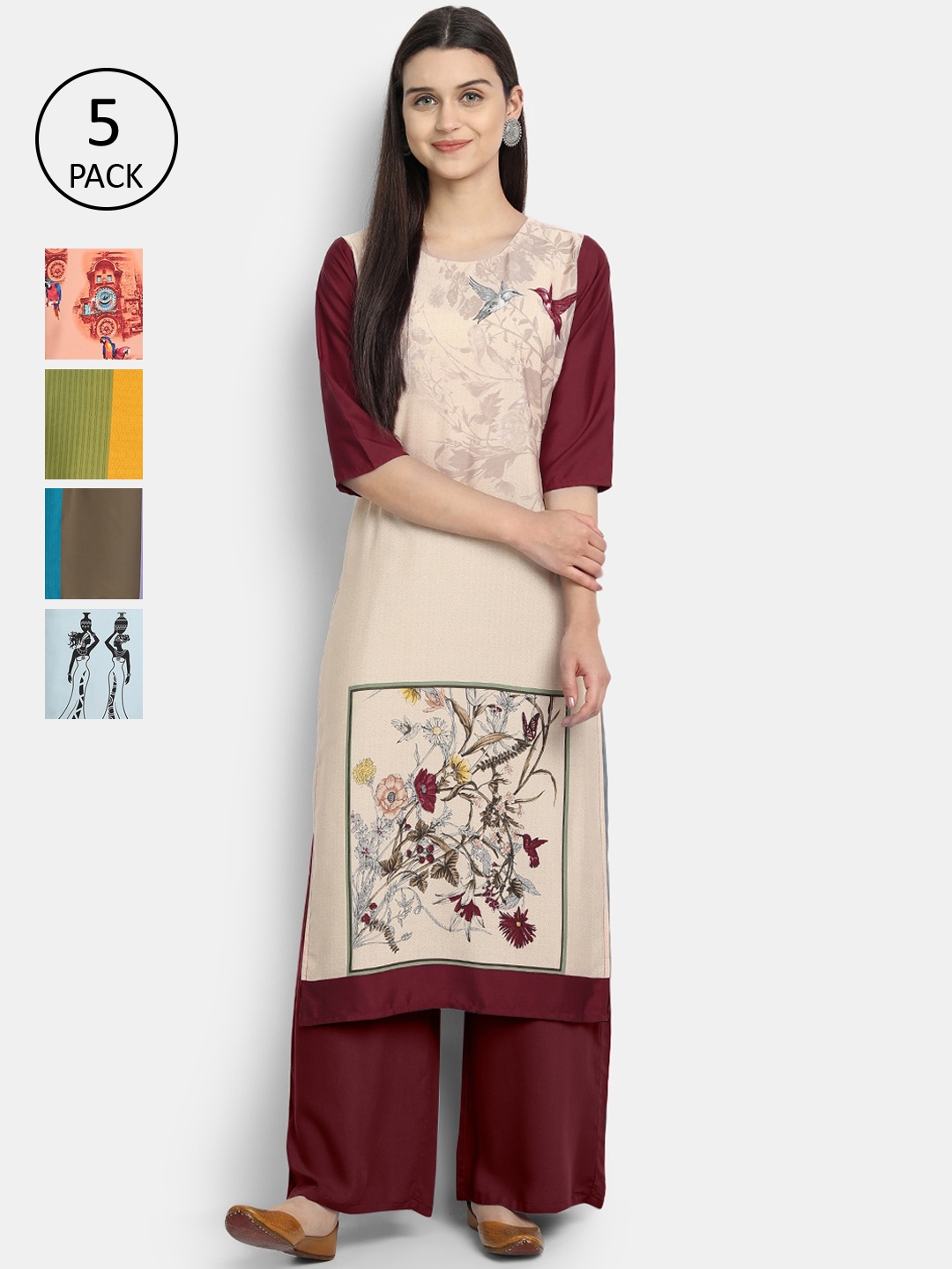 

7Threads Women Pack of 5 Printed Crepe Kurta, Multi