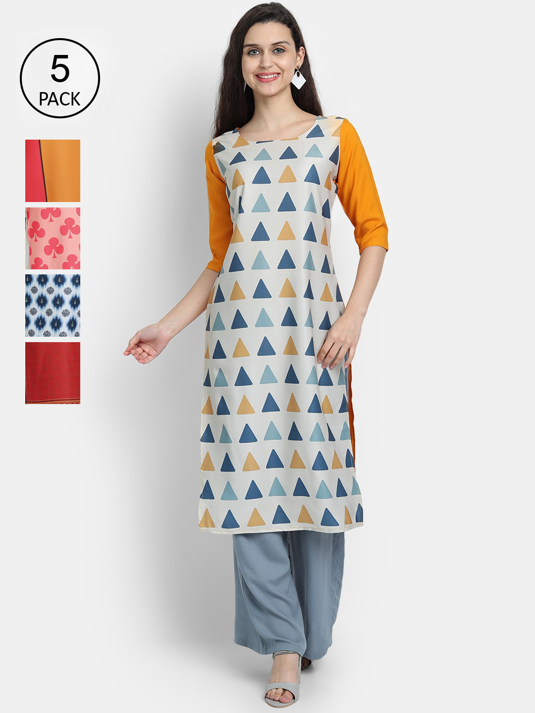 

7Threads Women Pack Of 5 Printed Kurtas, Red