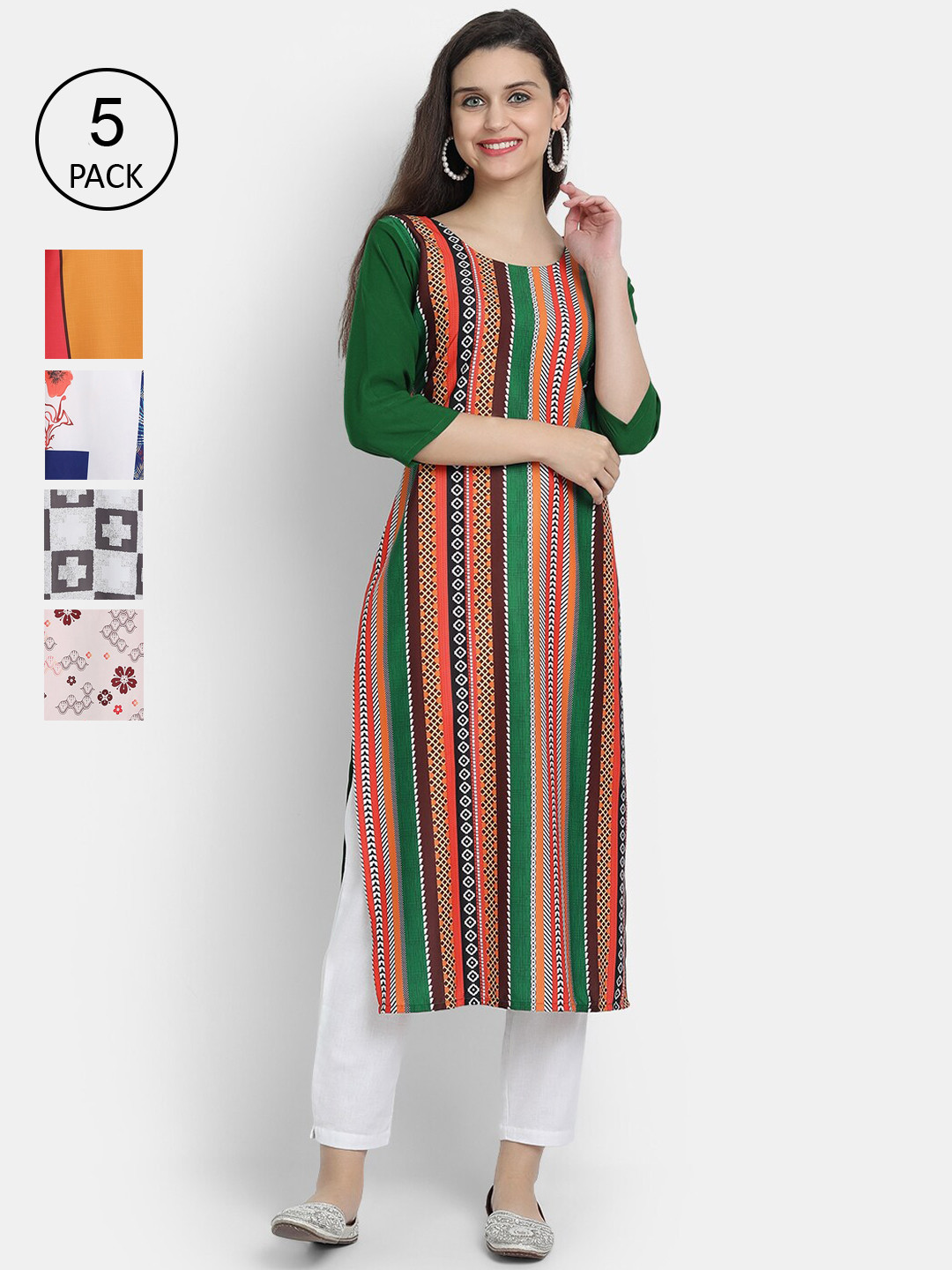 

7Threads Women Pack of 5 Multicoloured Printed Straight Kurta, Multi