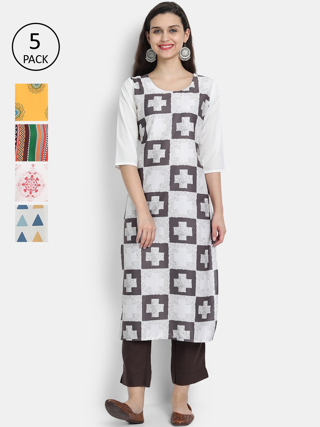 

7Threads Women Pack Of 5 Printed Crepe Kurtas, White