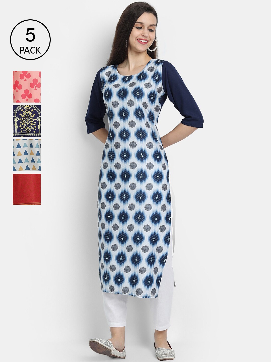 

7Threads Women Pack Of 5 Multicoloured Printed Crepe Kurtas, Multi