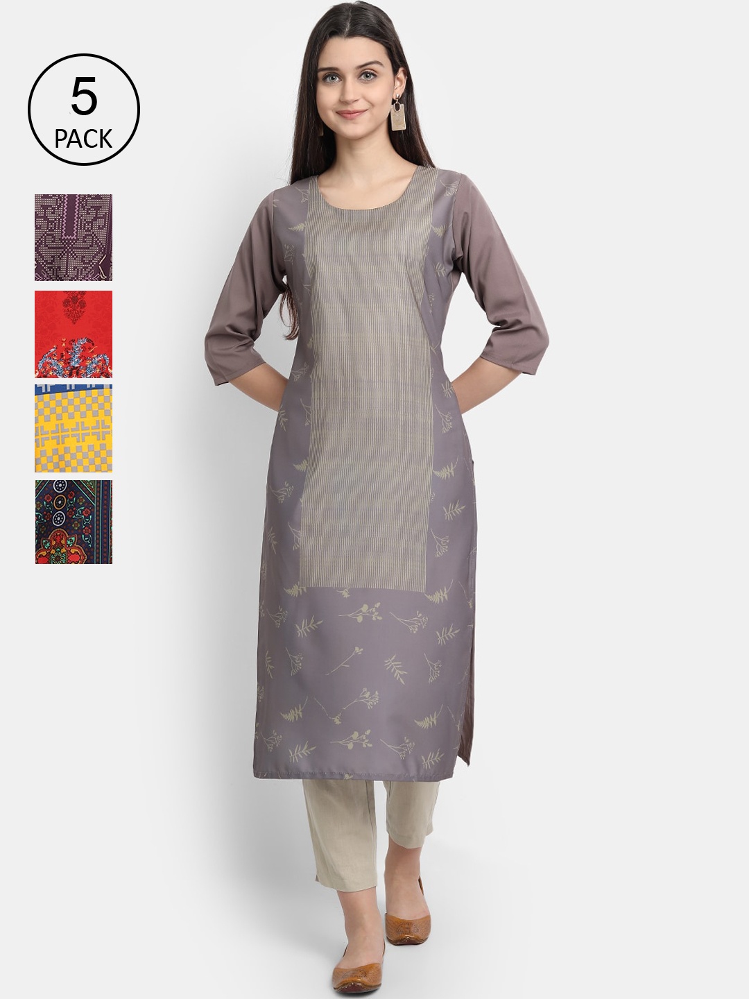 

7Threads Women Pack of 5 Printed Crepe Kurta, Multi