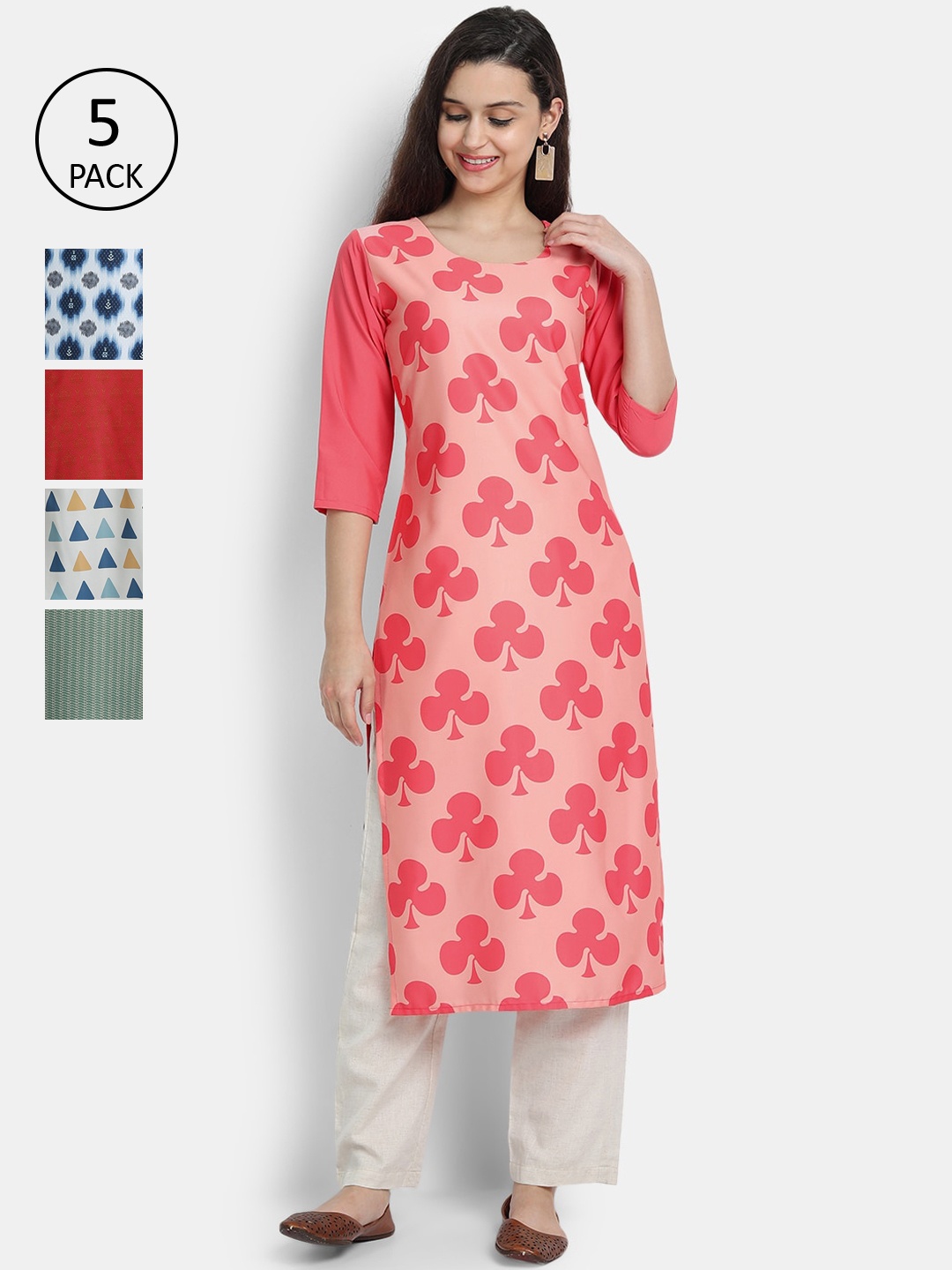 

7Threads Women Set of 5 Printed Crepe Kurta, Multi