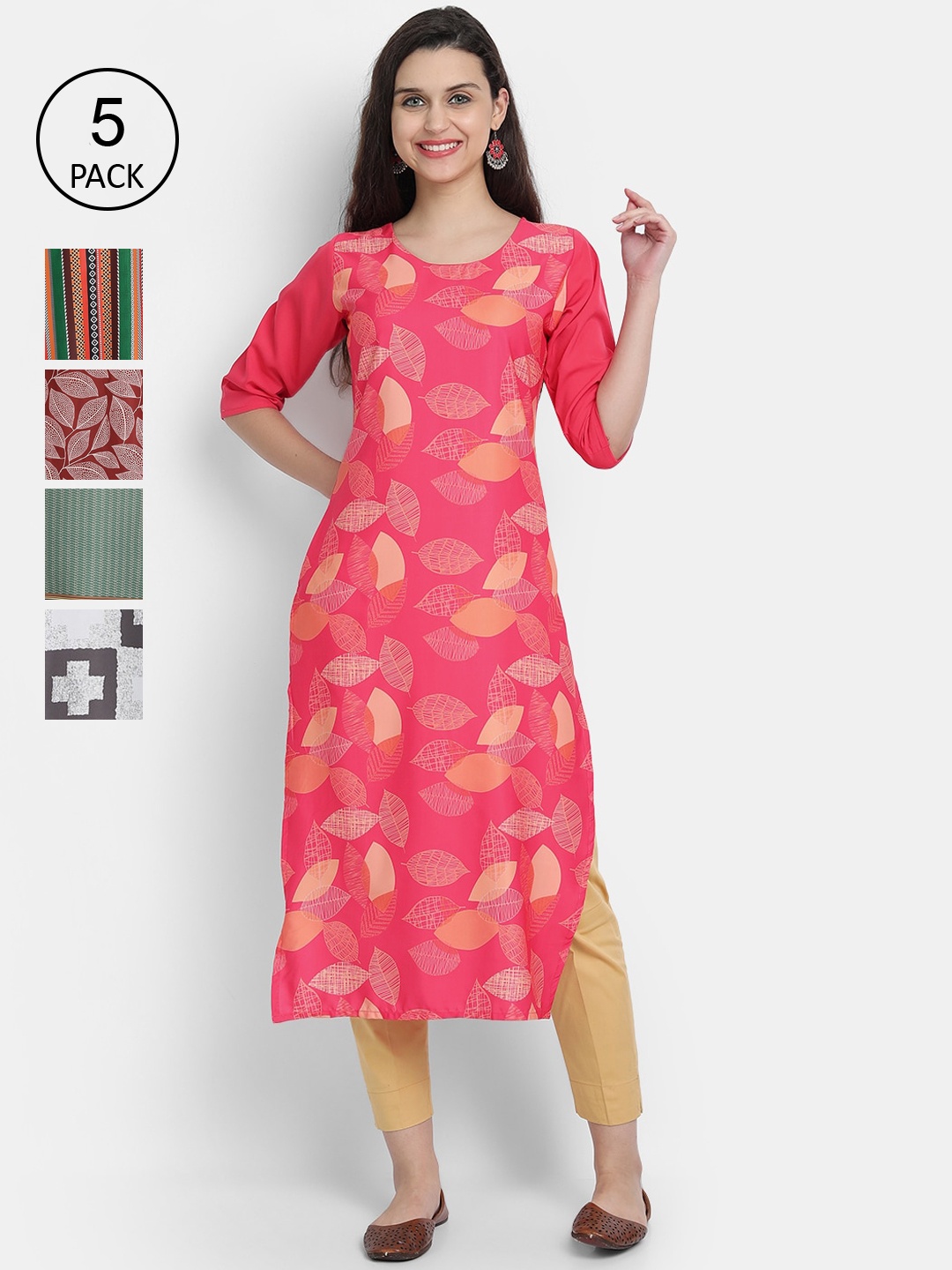 

7Threads Women Pack Of 5 Printed Kurtas, Multi