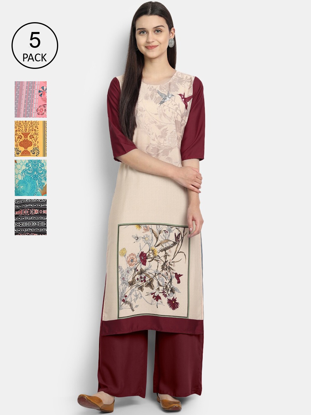 

7Threads Women Pack of 5 Multicoloured Printed Straight Kurta, Multi