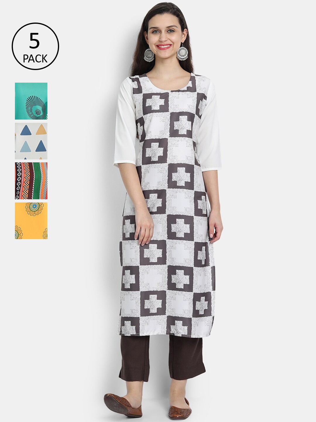 

7Threads Women Set of 5 Multi Printed Crepe Kurta