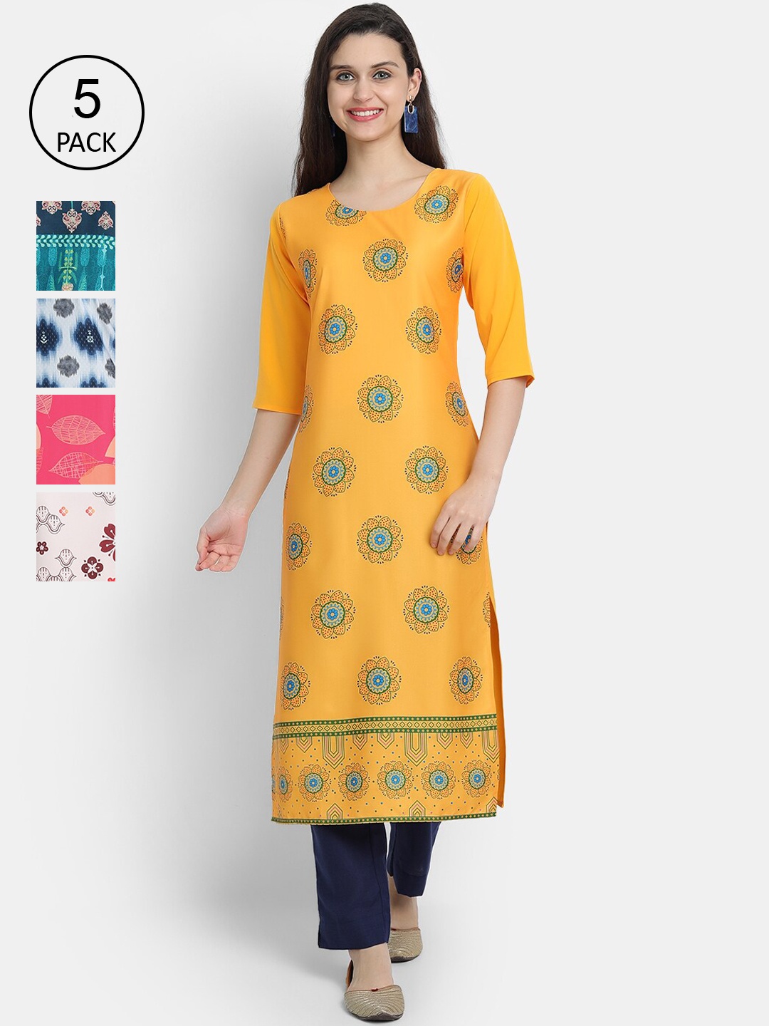 

7Threads Women Set of 5 Printed Crepe Kurta, Multi