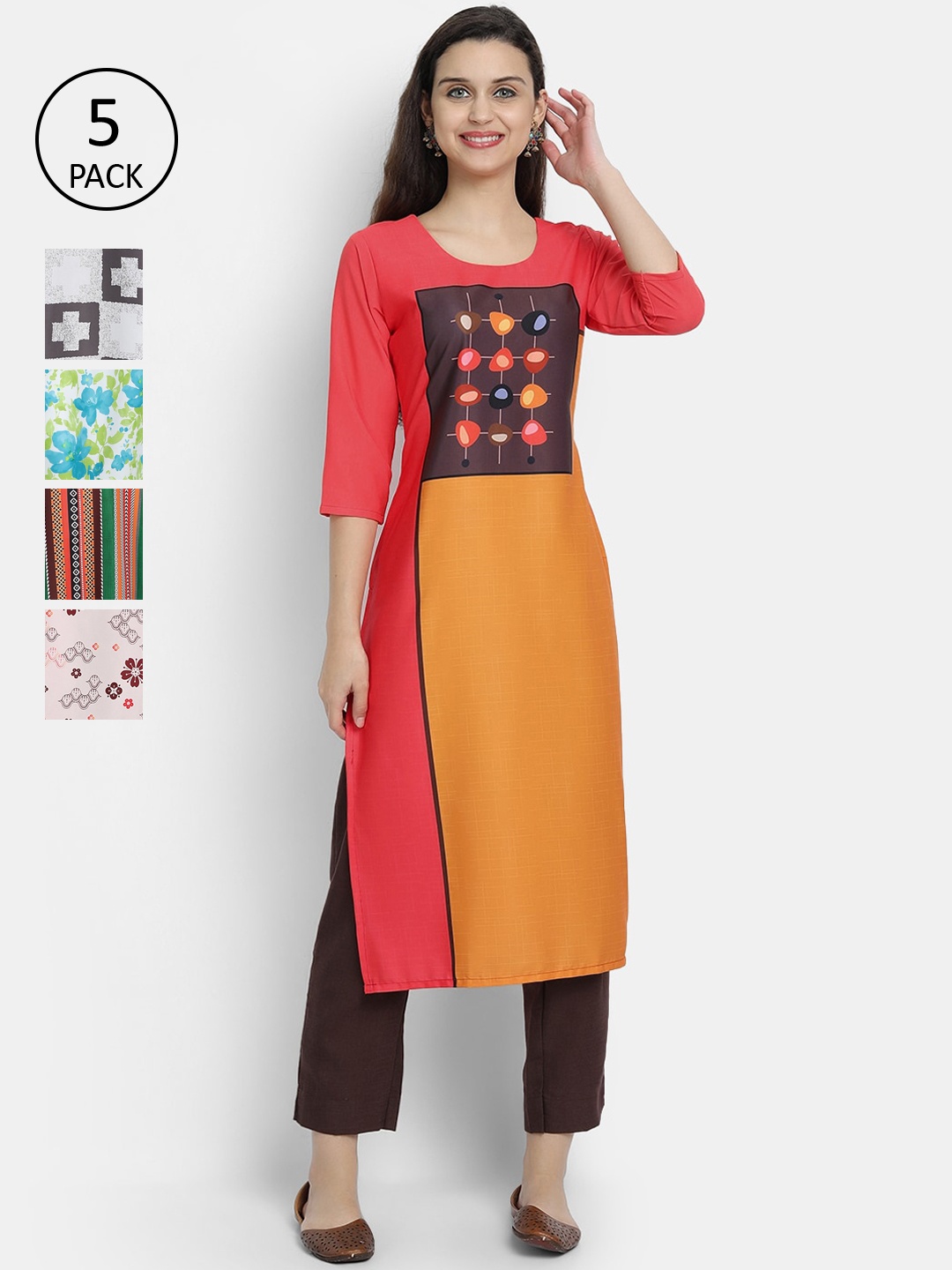 

7Threads Women Pack Of 5 Multicoloured Striped Crepe Kurtas, Multi
