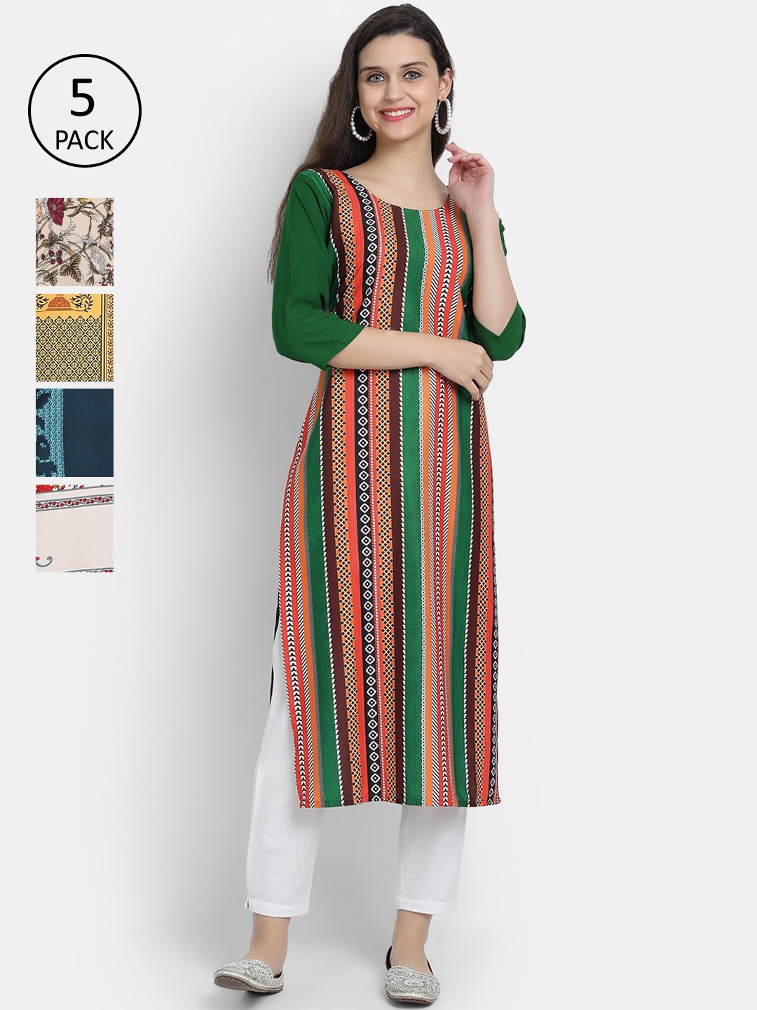 

7Threads Women Pack of 5 Printed Crepe Kurta, Multi