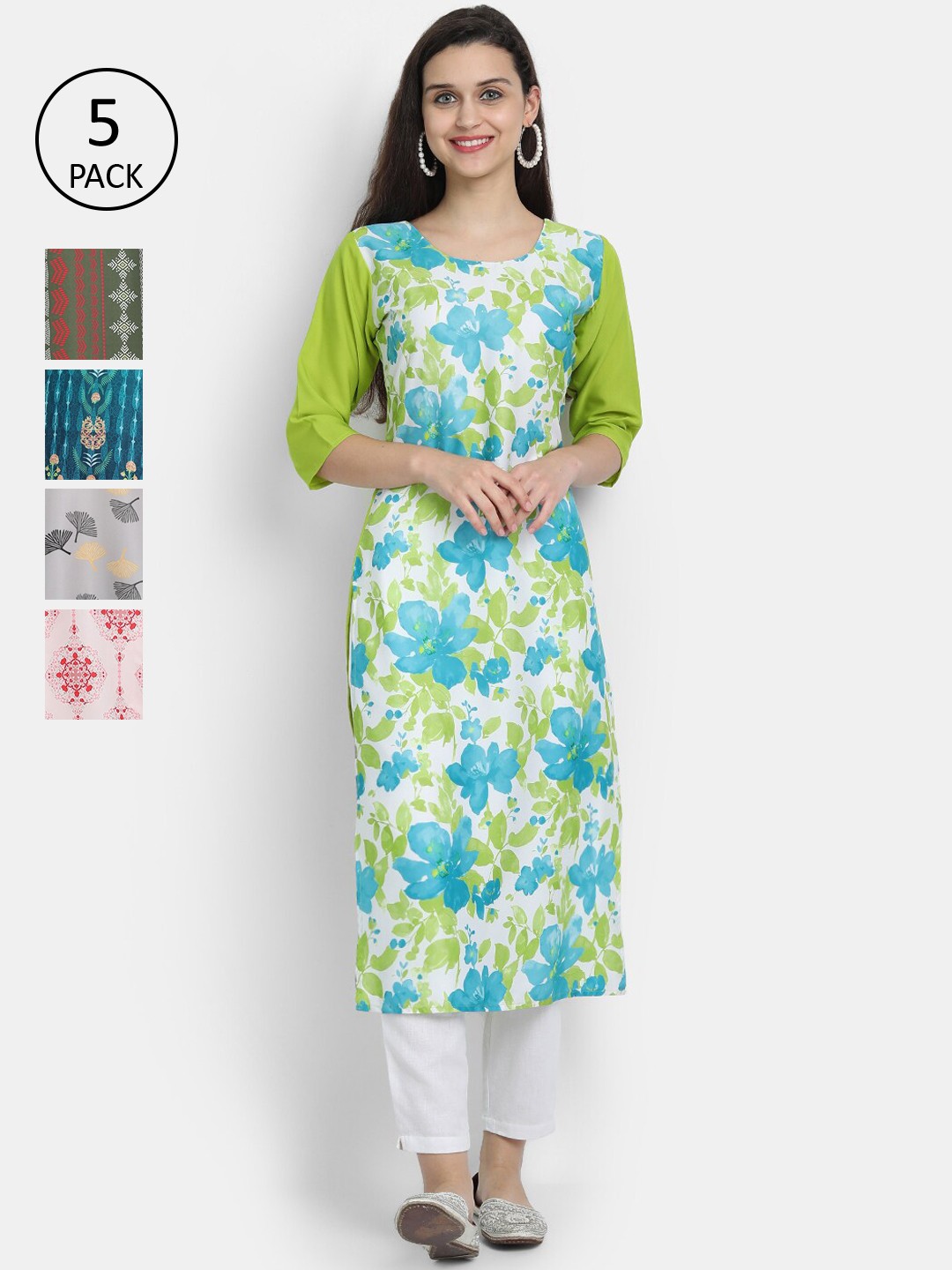 

7Threads Women Multicoloured Floral Embroidered Keyhole Neck Mirror Work Crepe Kurta, Green