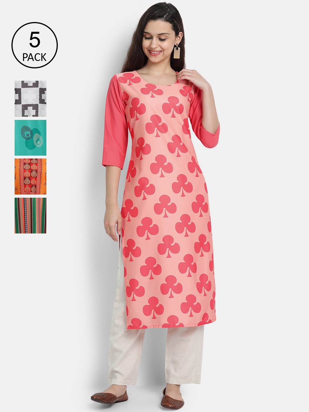 

7Threads Women Pack Of 5 Multicoloured Striped Crepe Kurtas, Multi