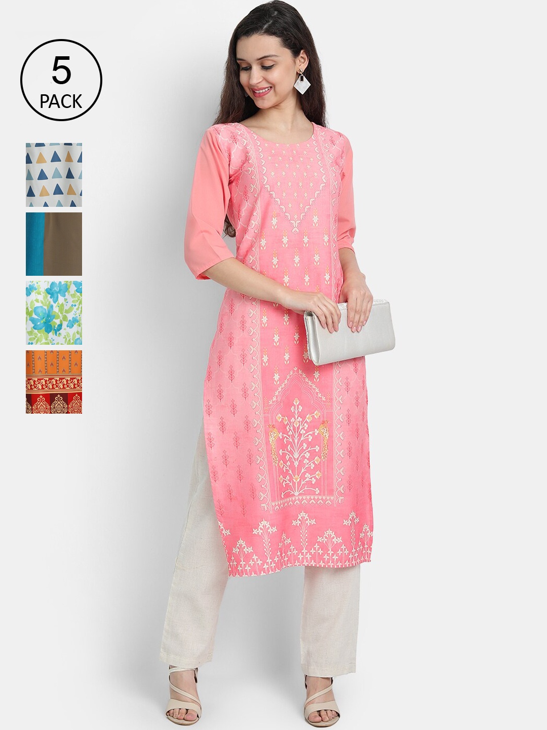 

7Threads Women Pack of 5 Printed Crepe Kurta, Multi