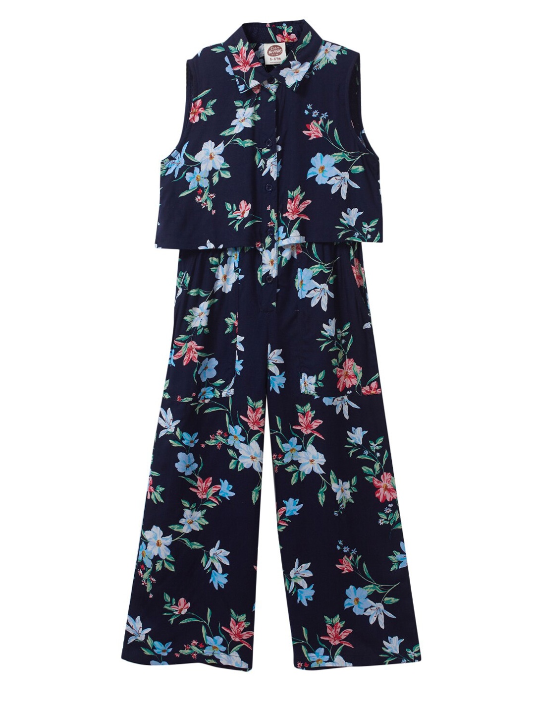 

Cub McPaws Girls Black & Blue Printed Basic Jumpsuit
