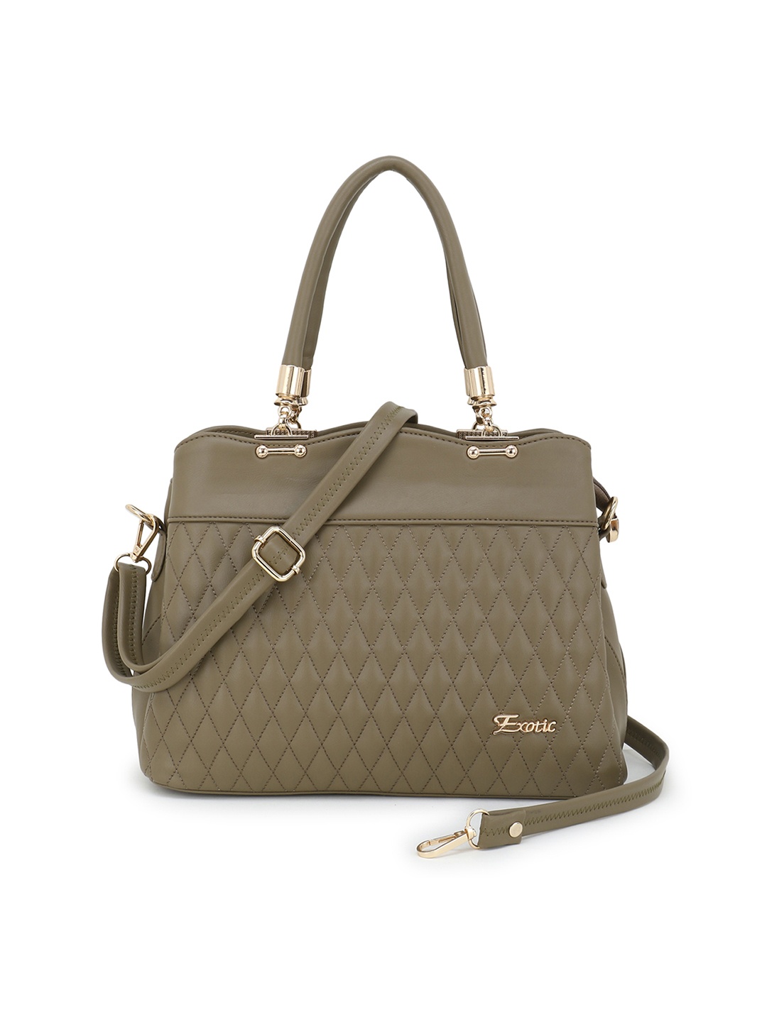 

Exotic Olive Green PU Structured Quilted Handheld Bag