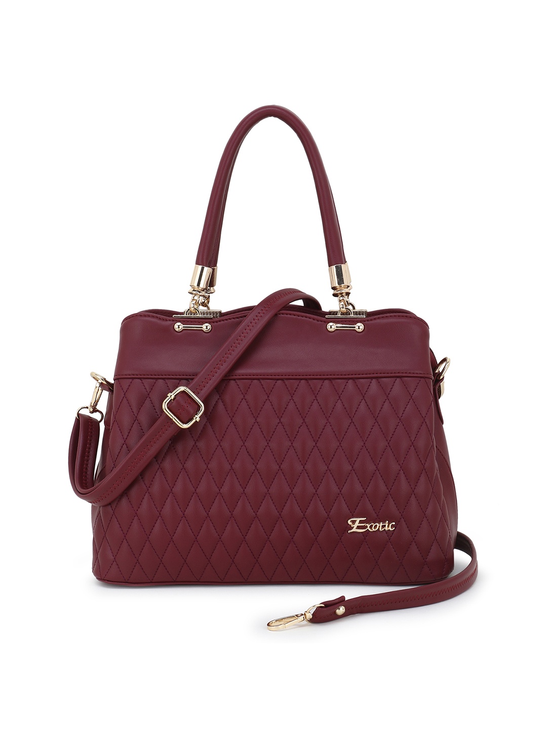 

Exotic Maroon PU Structured Quilted Handheld Bag
